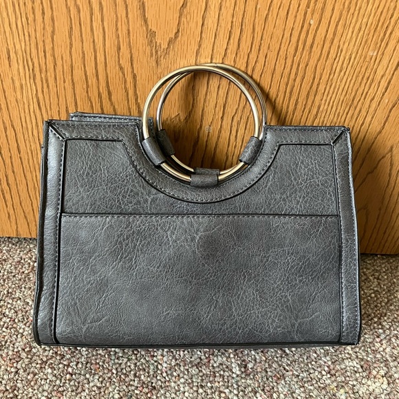 Enzo Angiolini Luxury Grey Handbag with Silver Accents Faux Leather - Picture 5 of 6